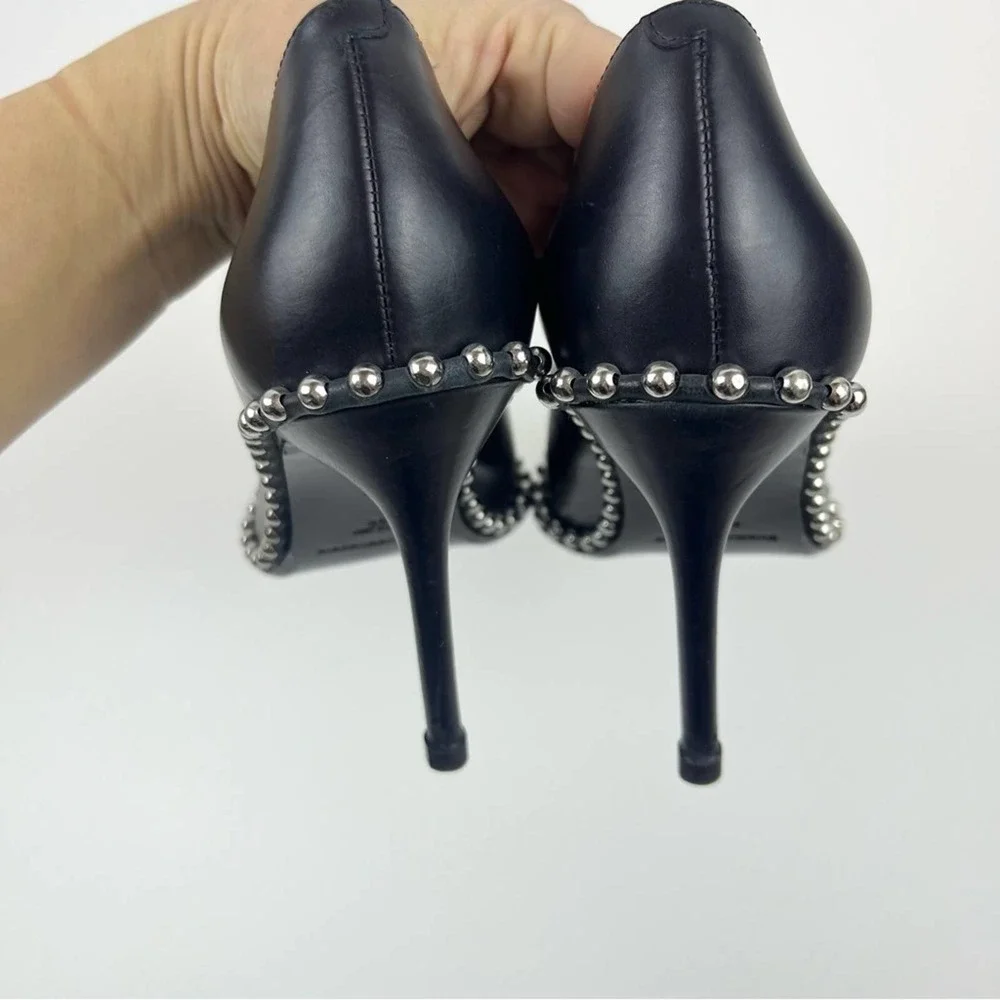 Alexander Wang Studded Black Pumps Pointed Toe Heel Leather Rie SZ 35 US 5 - Picture 6 of 13